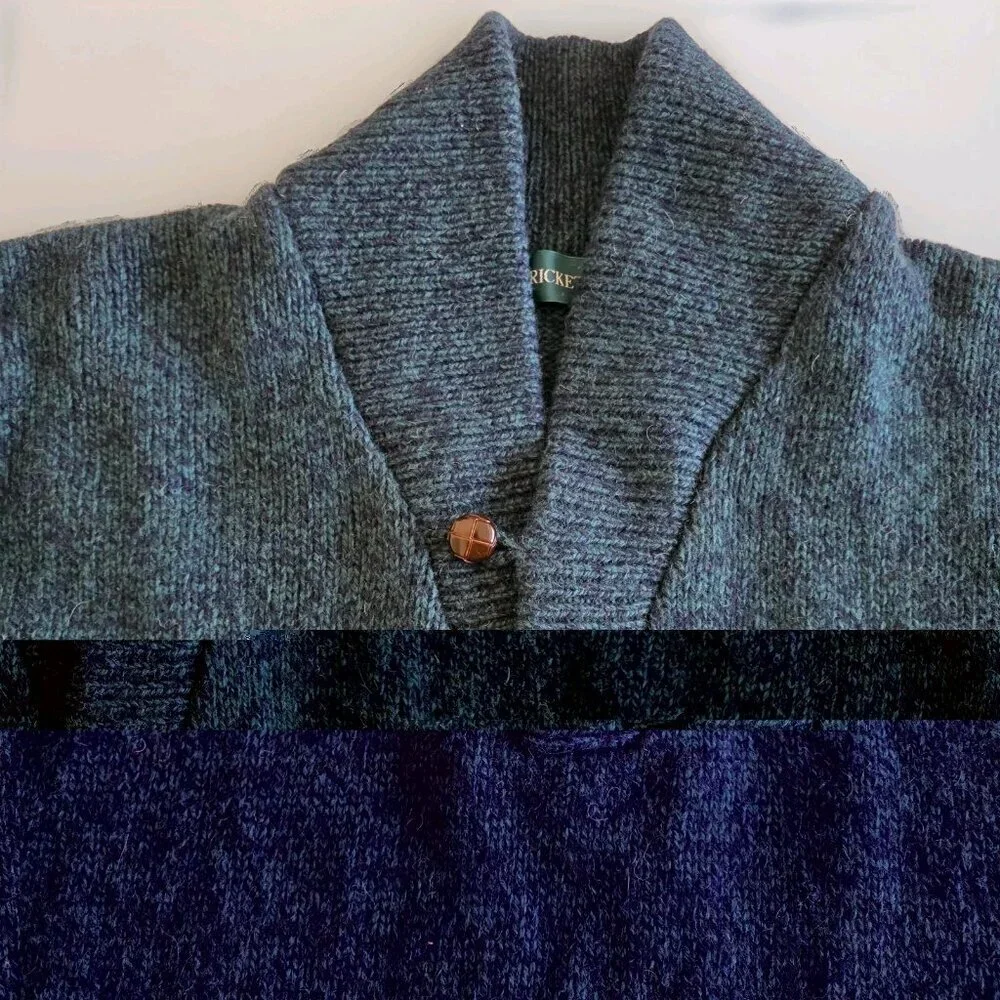 Cricketeer Vtg Sweater Mens L Blue Green Wool Blend Shawl Collar Grandpa Cottage